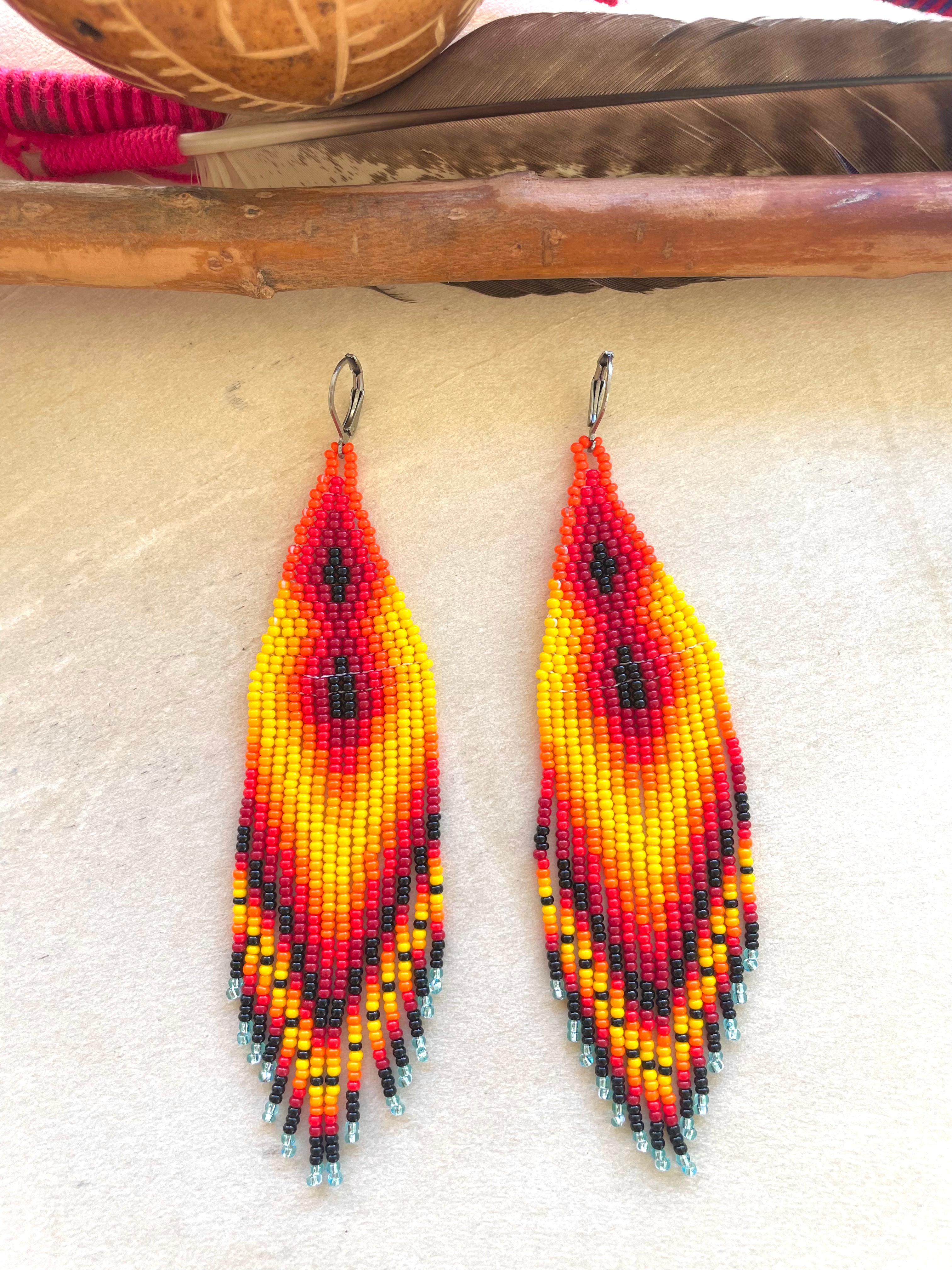 Fuego Intenso - Huichol Beadwork Earrings