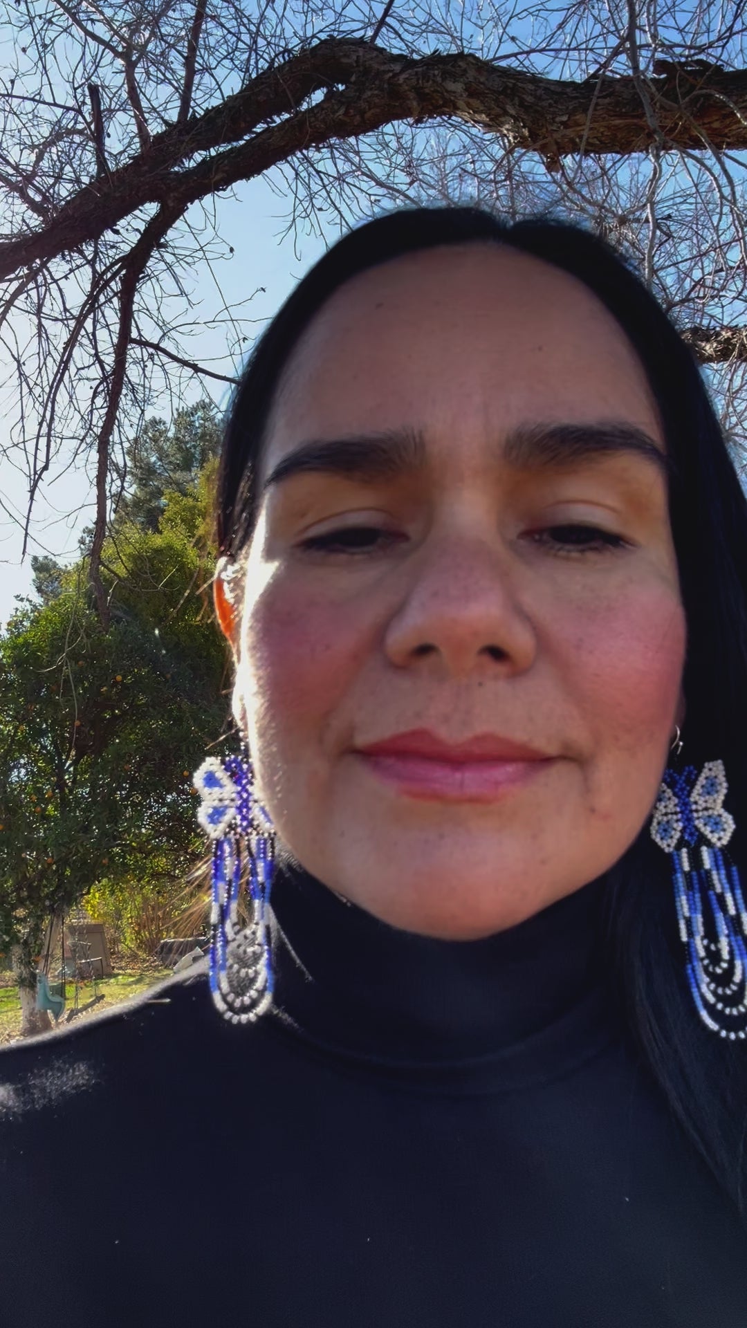 Mariposa Volando - Blue & White Huichol Butterfly Beadwork Earrings