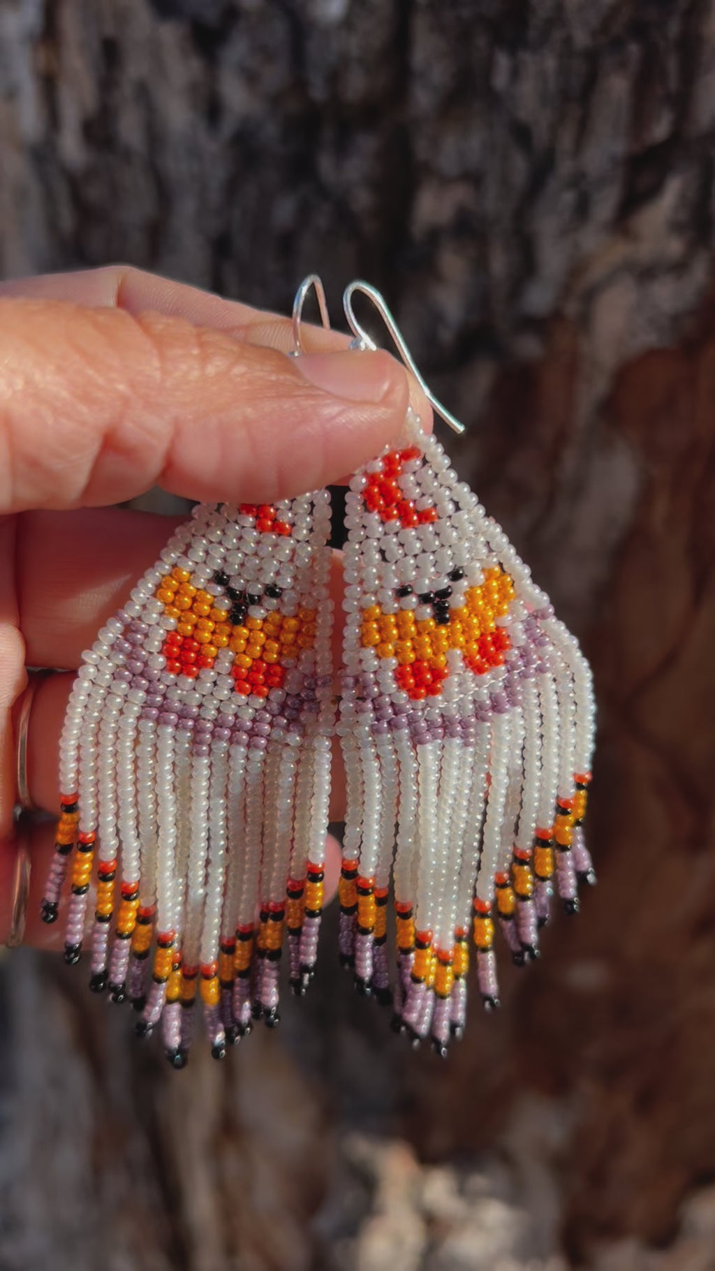 Mariposa Amanecer - Pearl & Orange Huichol Butterfly Beadwork Earrings