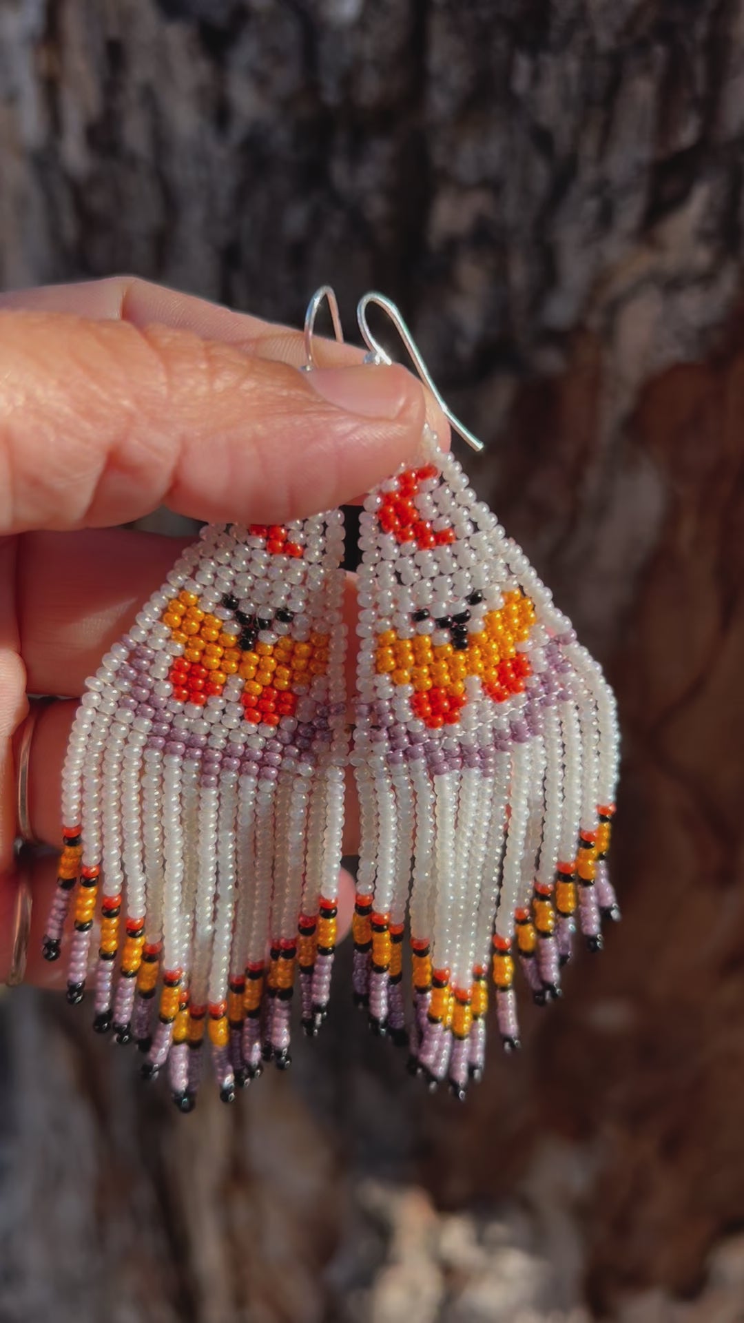 Mariposa Amanecer - Pearl & Orange Huichol Butterfly Beadwork Earrings