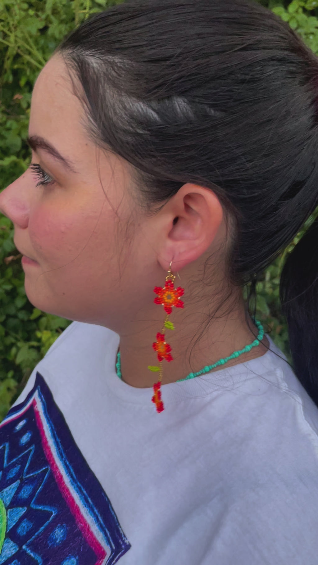 Cadena de Flores - Orange & Gold Huichol Flower Beadwork Earrings
