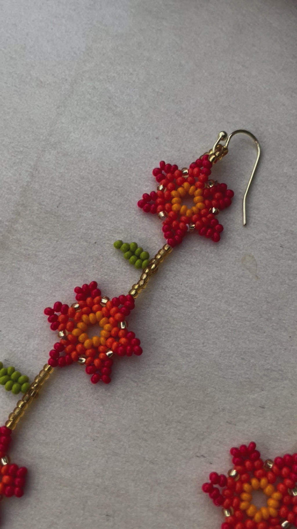 Cadena de Flores - Orange & Gold Huichol Flower Beadwork Earrings