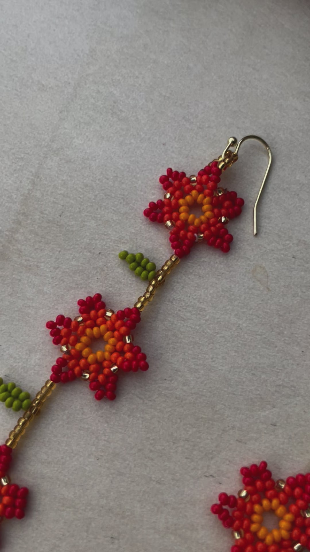 Cadena de Flores - Orange & Gold Huichol Flower Beadwork Earrings