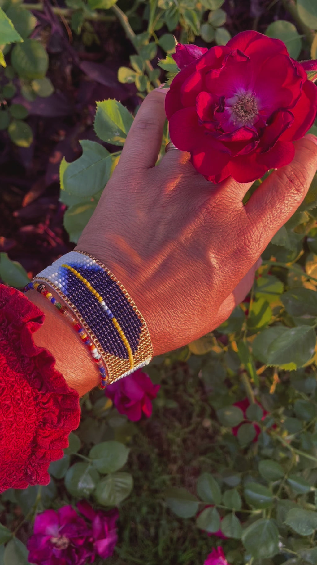 Pluma Divina - Gold & Blue Huichol Loom Beadwork Bracelet