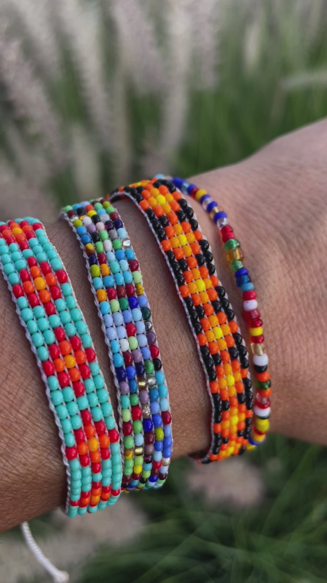 Blue & Orange God’s Eye - Huichol Loom Beadwork Bracelet