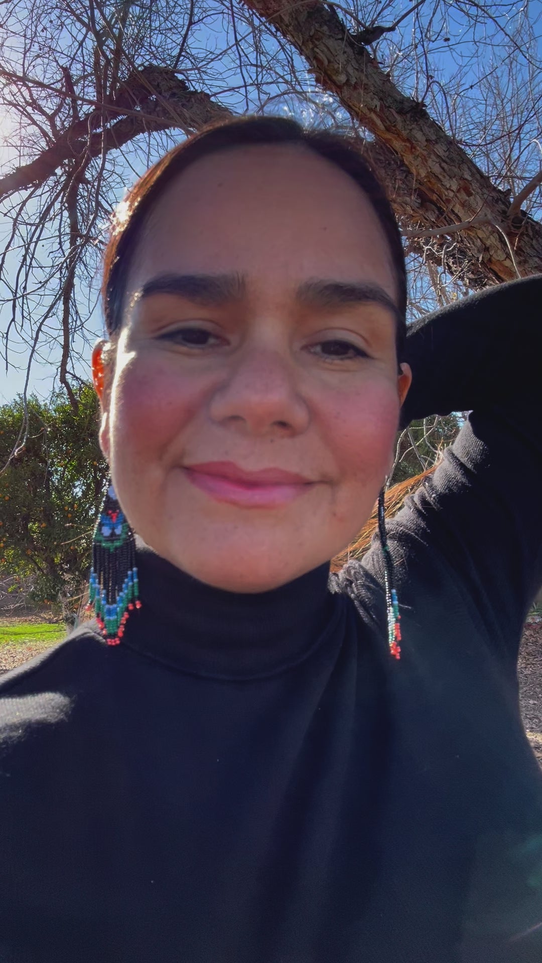 Mariposa Nocturna - Black & Blue Huichol Butterfly Beadwork Earrings