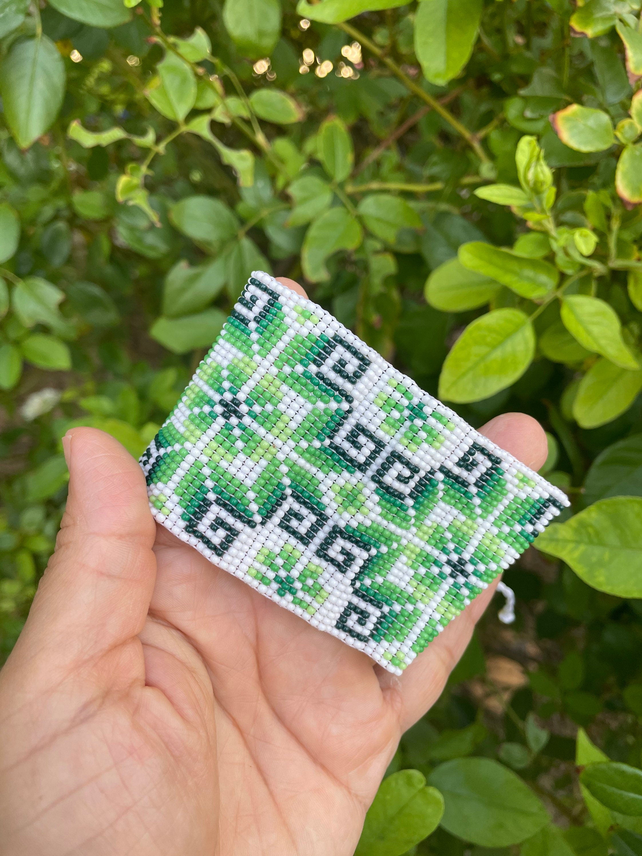 Cactus de Luz - White and Green Huichol Loom Beadwork Bracelet