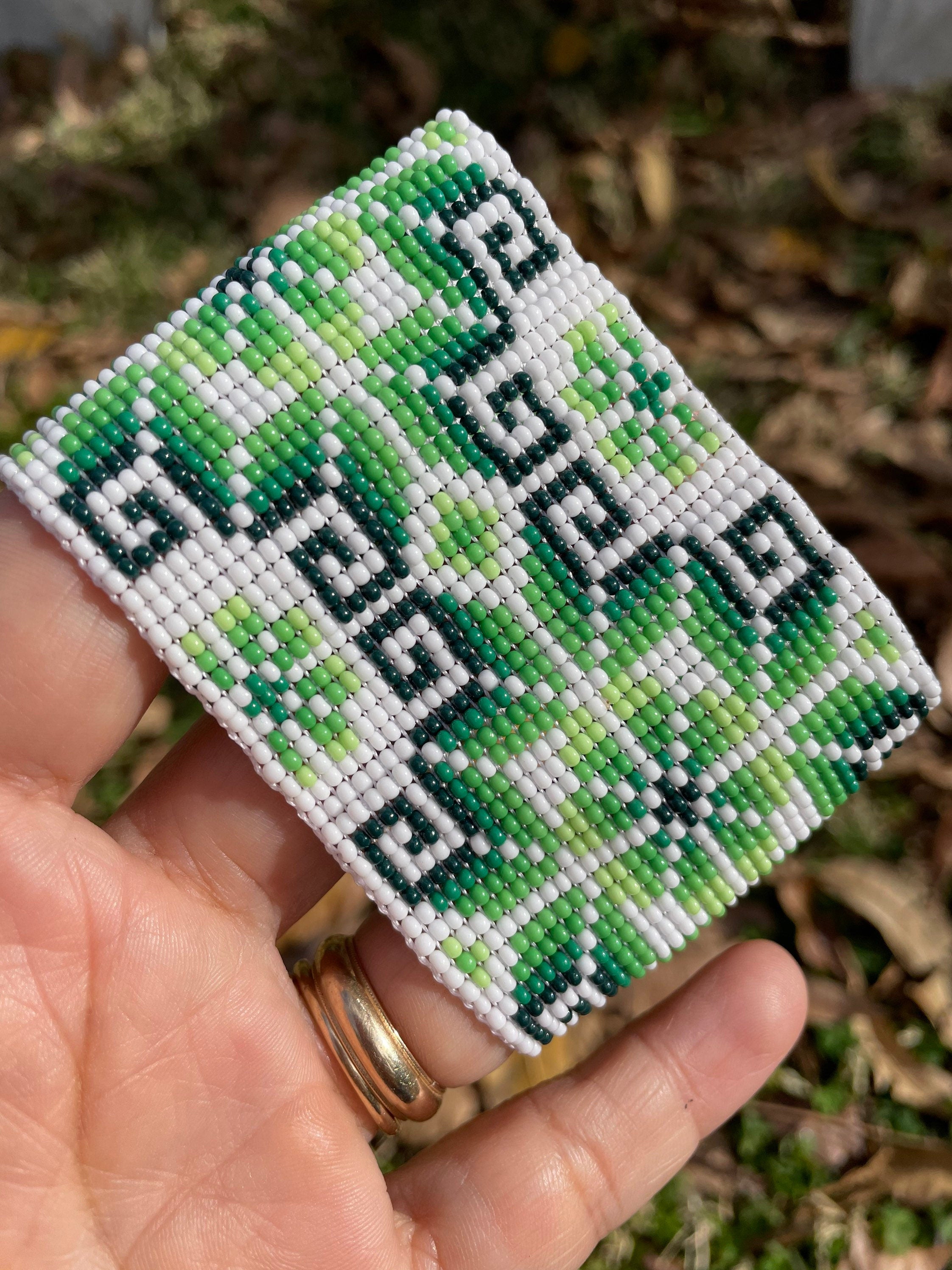 Cactus de Luz - White and Green Huichol Loom Beadwork Bracelet