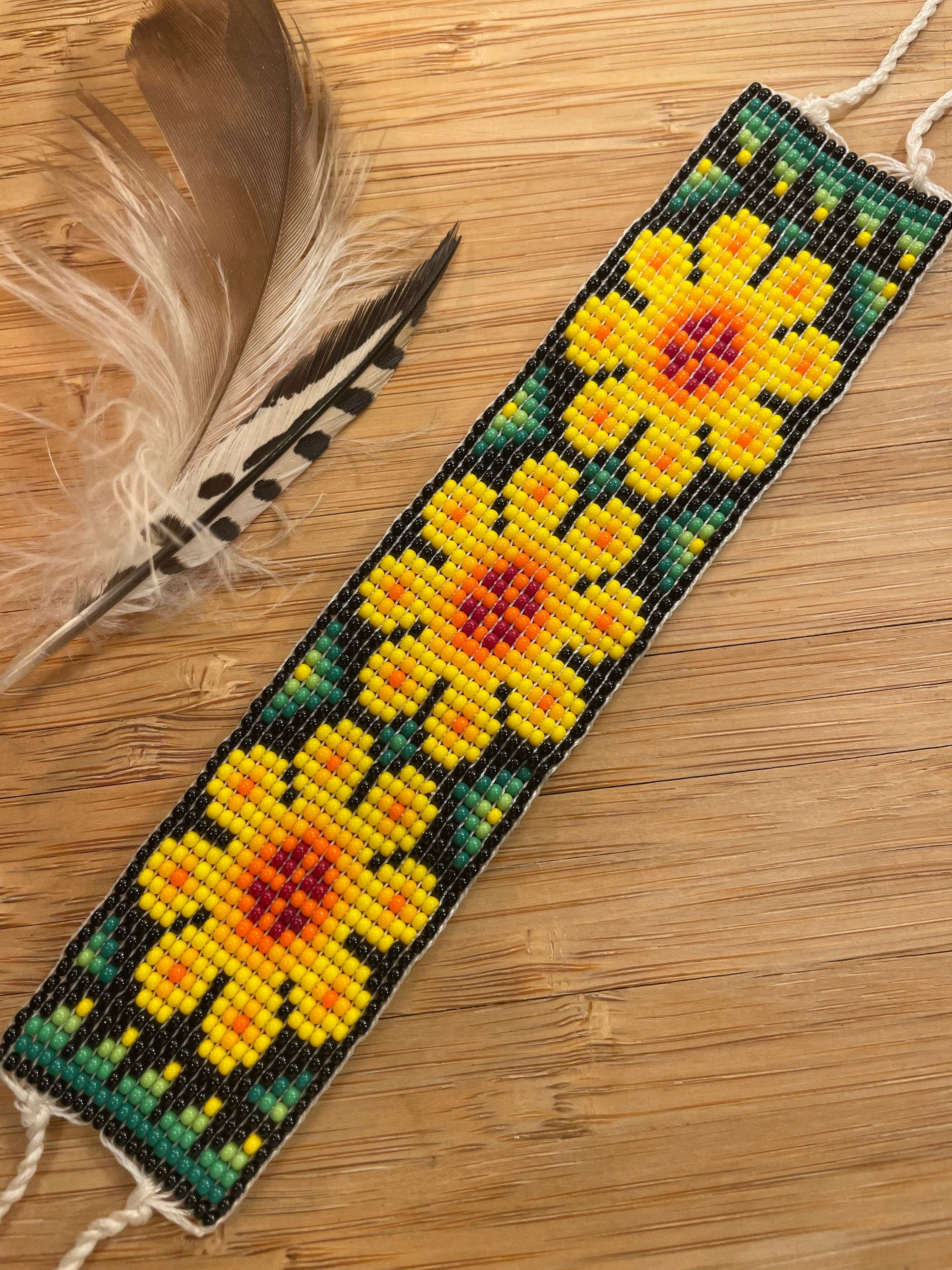 Peyote Alegría - Yellow & Green Huichol Loom Beadwork Bracelet
