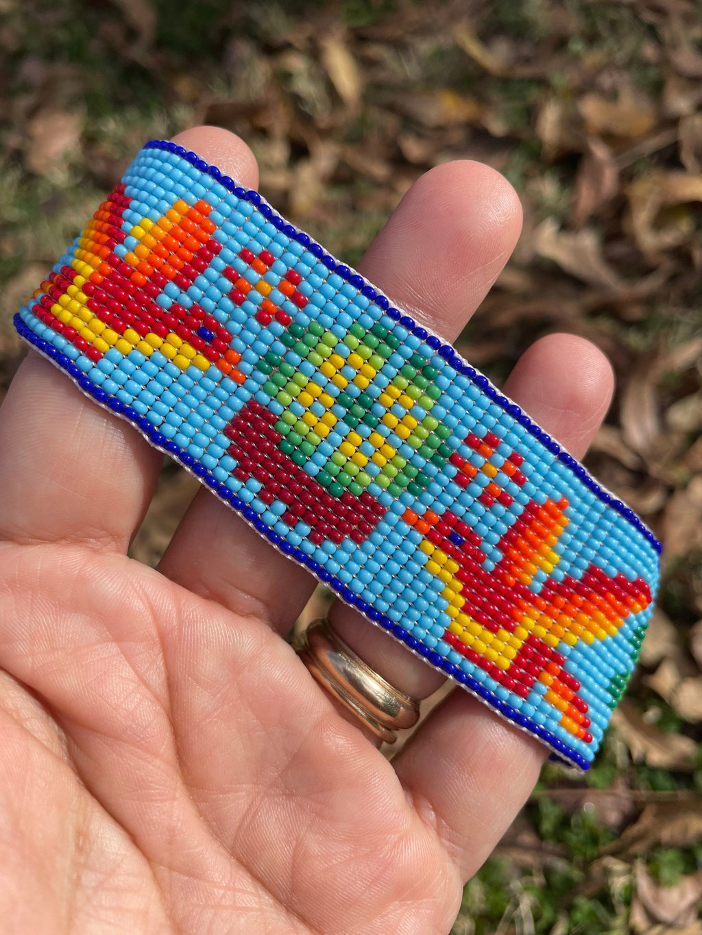Colibrí Picaflor - Turquoise Blue Huichol Loom Beadwork Bracelet