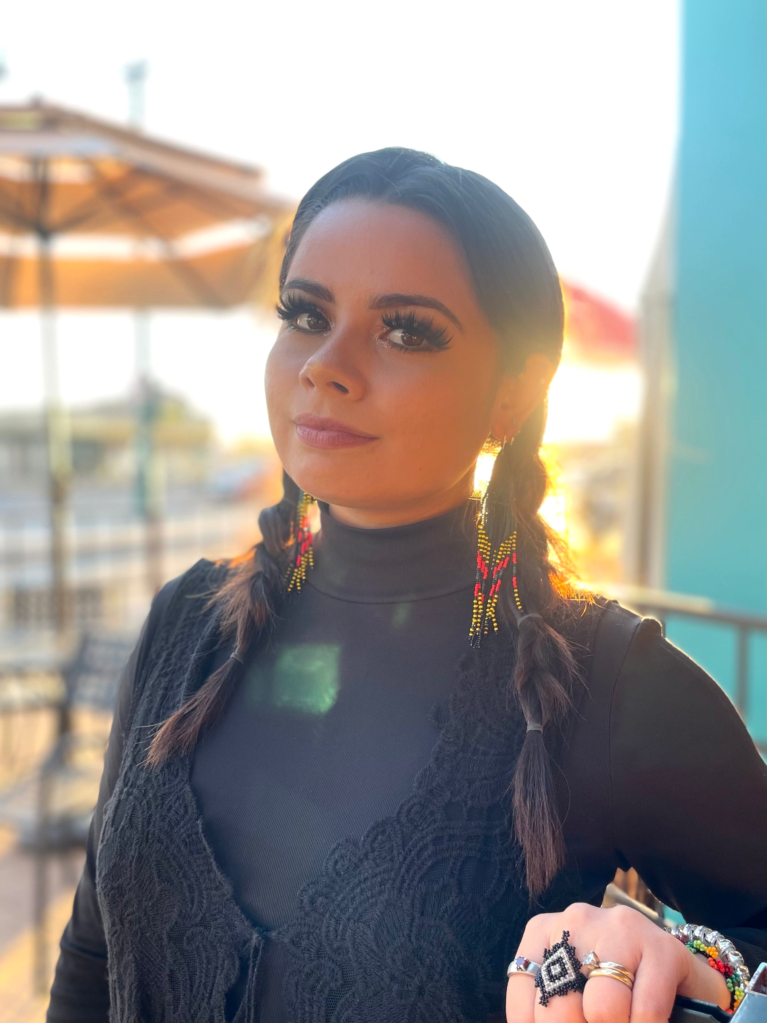 Serpiente - Green & Black Huichol Serpent Beadwork Earrings