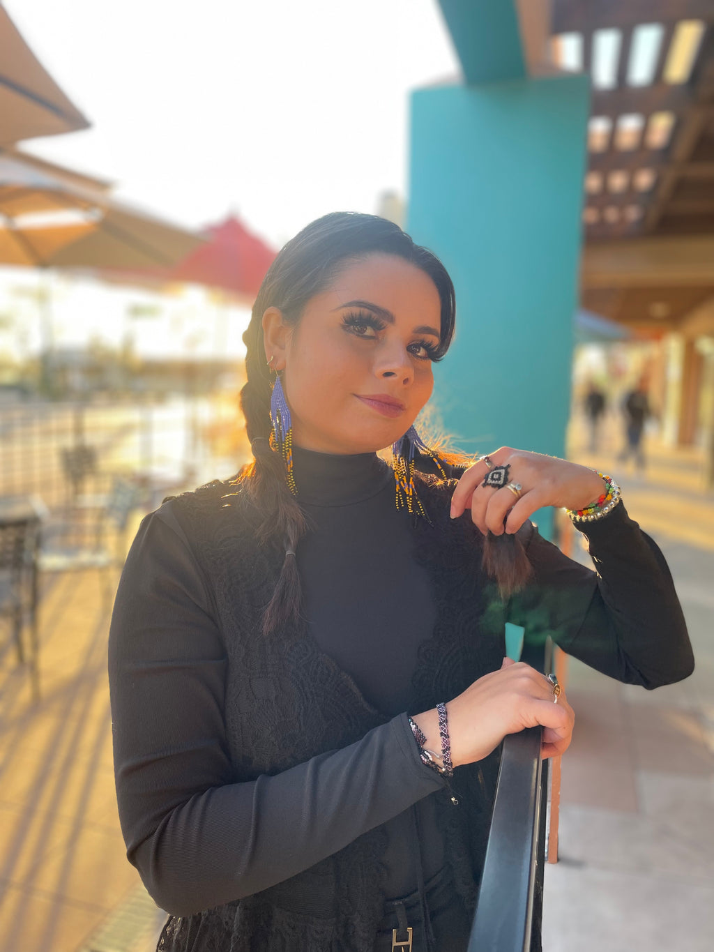 Serpiente - Blue & Black Huichol Serpent Beadwork Earrings