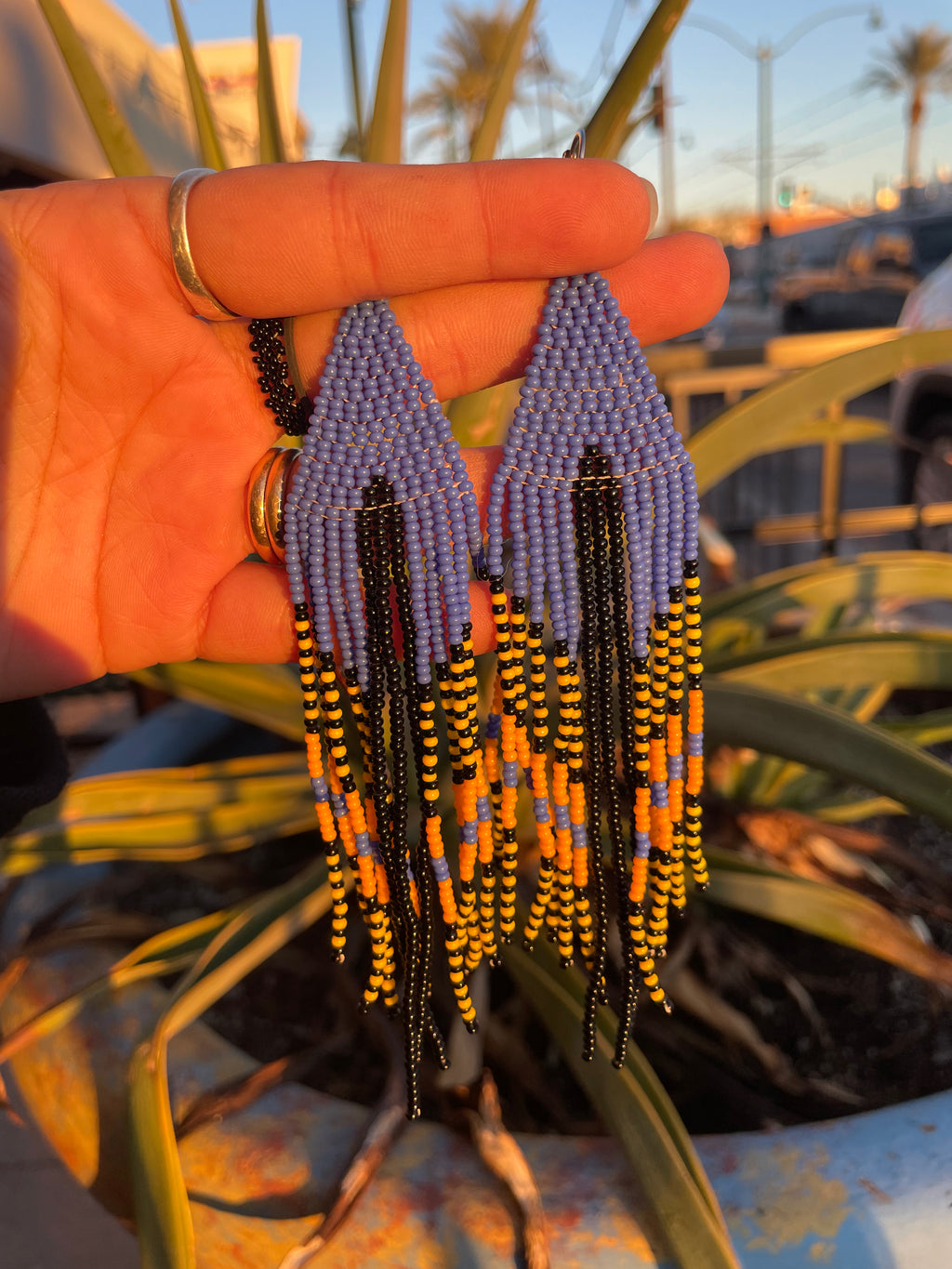 Serpiente - Blue & Black Huichol Serpent Beadwork Earrings