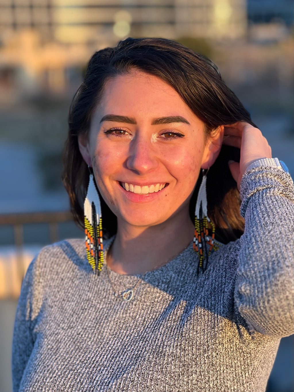 Serpiente - White & Black Huichol Serpent Beadwork Earrings