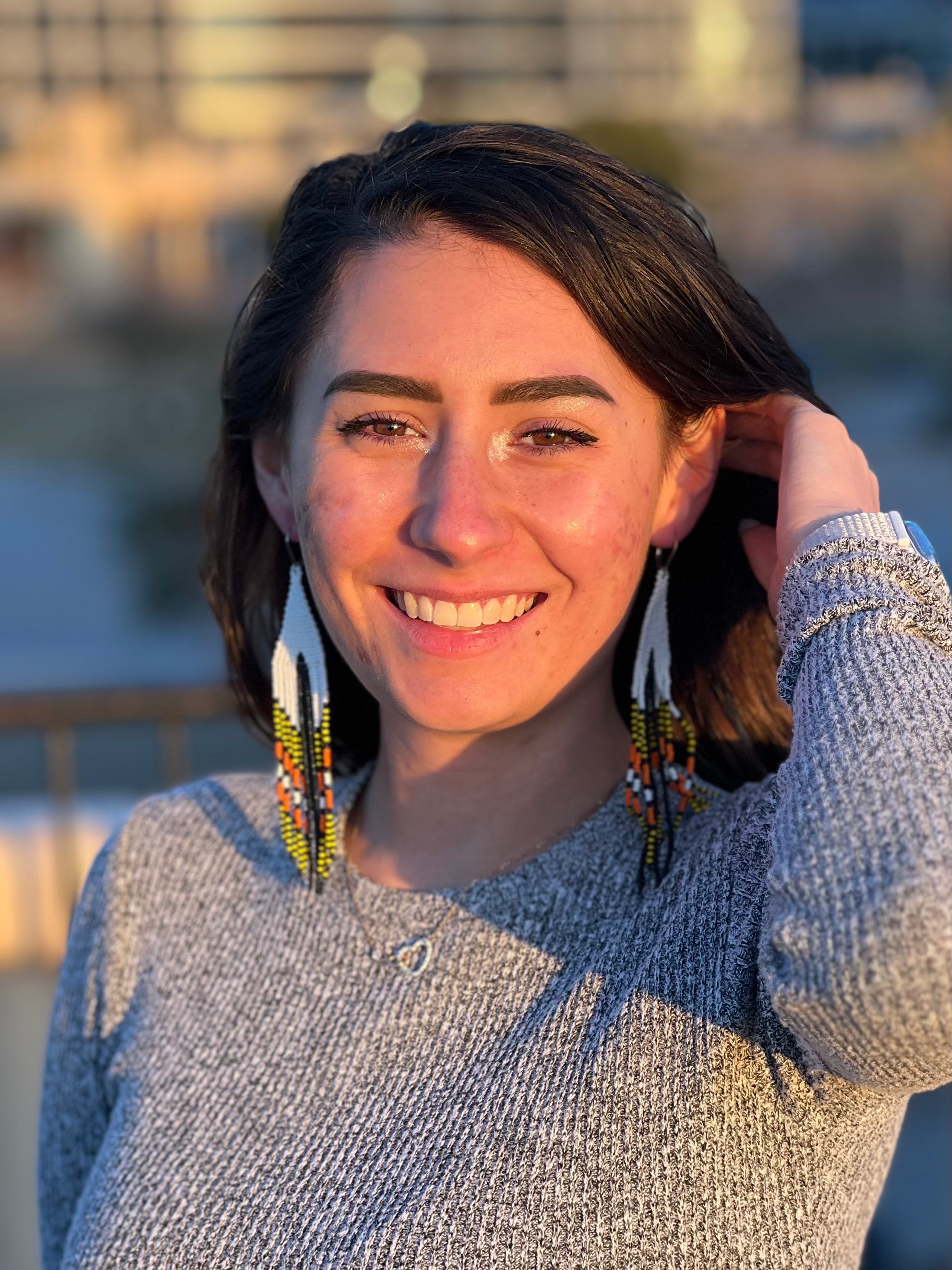 Serpiente - White & Black Huichol Serpent Beadwork Earrings