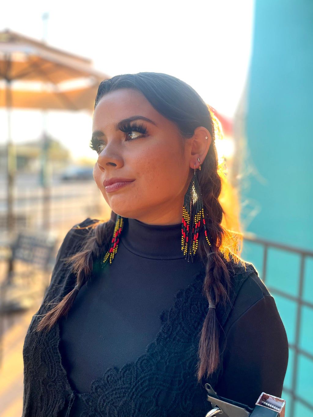 Serpiente - Green & Black Huichol Serpent Beadwork Earrings