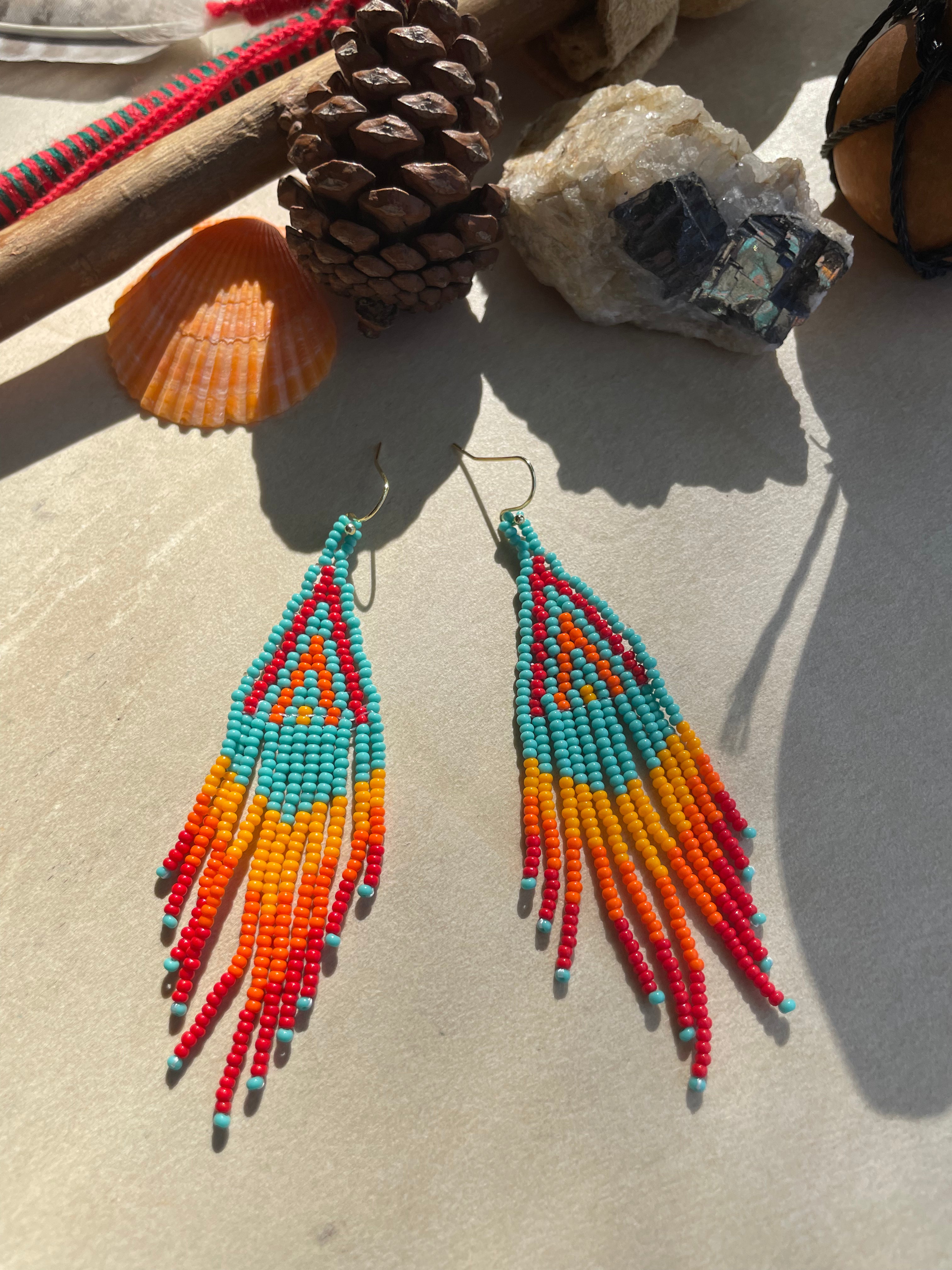 Cascada de Fuego - Huichol Beadwork Earrings