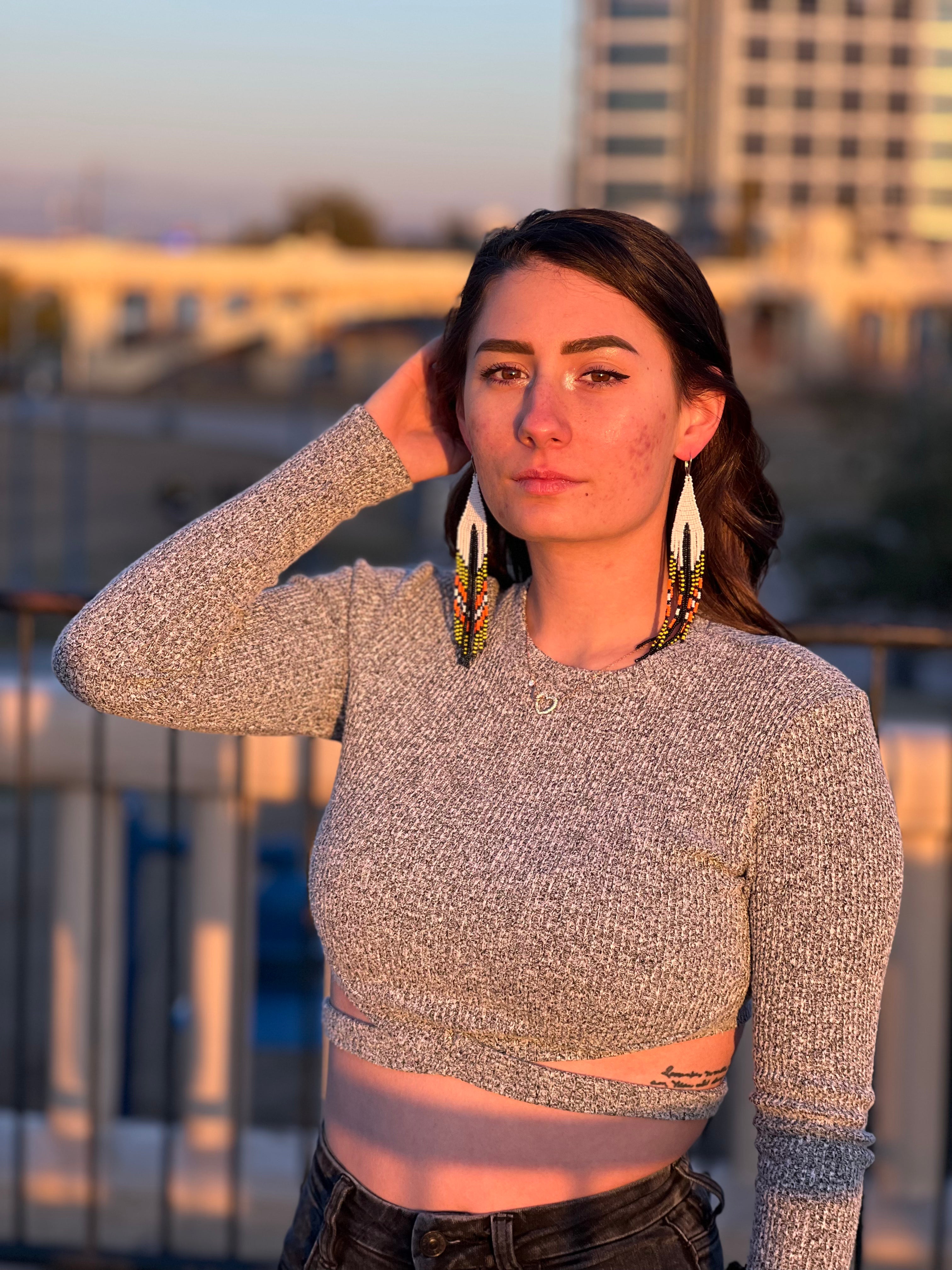 Serpiente - White & Black Huichol Serpent Beadwork Earrings