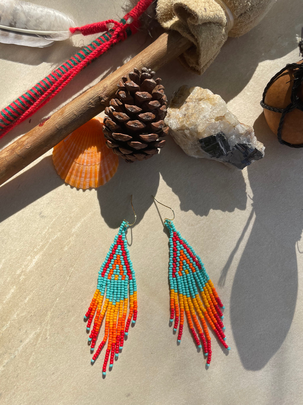 Cascada de Fuego - Huichol Beadwork Earrings